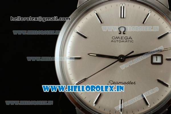 Omega Seamaster Vintage Citizen Automatic Movement Steel Case White Dial With Stick Markers Black Leather Strap - Click Image to Close