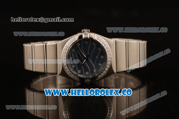 Omega Constellation Ladies Japanese Miyota OS20 Quartz Steel Case with Blue Dial Diamond Markers Diamond Bezel and Steel Bracelet (AAAF) - Click Image to Close