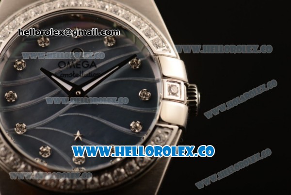 Omega Constellation Ladies Japanese Miyota OS20 Quartz Steel Case with Blue Dial Diamond Markers Diamond Bezel and Steel Bracelet (AAAF) - Click Image to Close