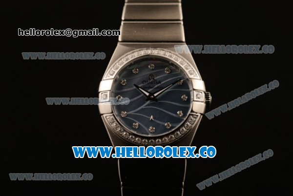 Omega Constellation Ladies Japanese Miyota OS20 Quartz Steel Case with Blue Dial Diamond Markers Diamond Bezel and Steel Bracelet (AAAF) - Click Image to Close