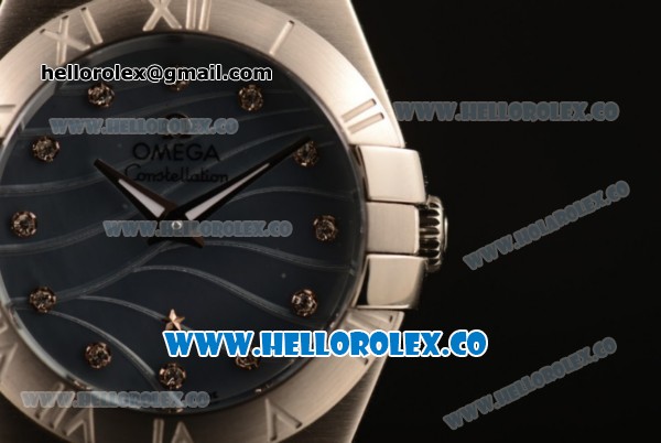 Omega Constellation Ladies Japanese Miyota OS20 Quartz Steel Case with Blue Dial Diamond Markers and Steel Bracelet (AAAF) - Click Image to Close