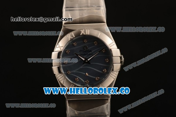 Omega Constellation Ladies Japanese Miyota OS20 Quartz Steel Case with Blue Dial Diamond Markers and Steel Bracelet (AAAF) - Click Image to Close