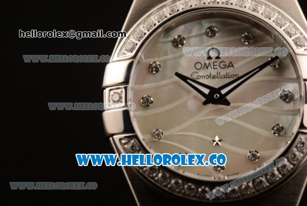 Omega Constellation Ladies Japanese Miyota OS20 Quartz Steel Case with MOP Dial Diamond Markers Diamond Bezel and Steel Bracelet (AAAF) - Click Image to Close