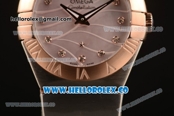 Omega Constellation Ladies Miyota Quartz Two Tone Case/Bracelet with Pink MOP Dial and Diamonds Markers (AAAF) - Click Image to Close