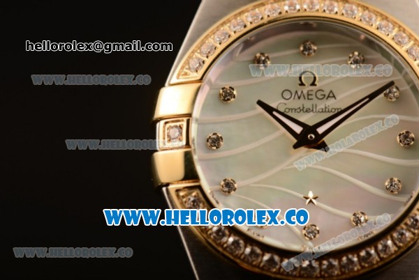 Omega Constellation Ladies Miyota Quartz Two Tone Case/Bracelet with MOP Dial and Diamond Markers - Diamonds Bezel (AAAF) - Click Image to Close