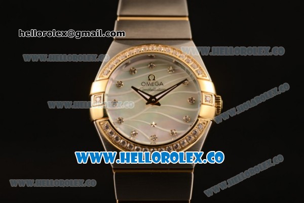 Omega Constellation Ladies Miyota Quartz Two Tone Case/Bracelet with MOP Dial and Diamond Markers - Diamonds Bezel (AAAF) - Click Image to Close