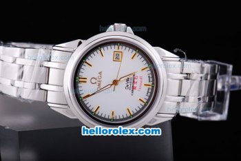 Omega DeVille Co-Axial Automatic with White Dial and Yellow Marking - Click Image to Close