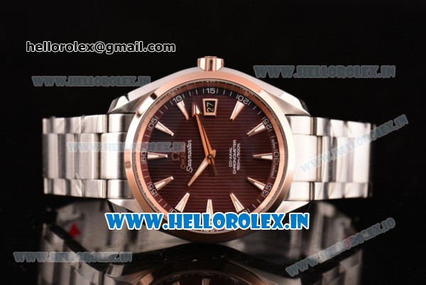 Omega Seamaster Aqua Terra Clone 8500 Automatic Steel Case/Strap with Stick Markers Rose Gold Bezel and Brown Dial -1:1 Original (Z) - Click Image to Close