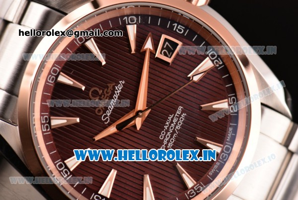 Omega Seamaster Aqua Terra Clone 8500 Automatic Steel Case/Strap with Stick Markers Rose Gold Bezel and Brown Dial -1:1 Original (Z) - Click Image to Close