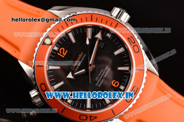 Omega Seamaster Planet Ocean Swiss ETA 2824 Automatic Steel Case with Orange Bezel Black Dial and Stick Markers (EF) - Click Image to Close