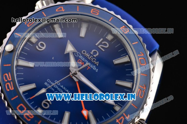 Omega Seamaster Planet Ocean GMT Asia 2813 Automatic Steel Case with Blue Dial and White Stick Markers - Click Image to Close