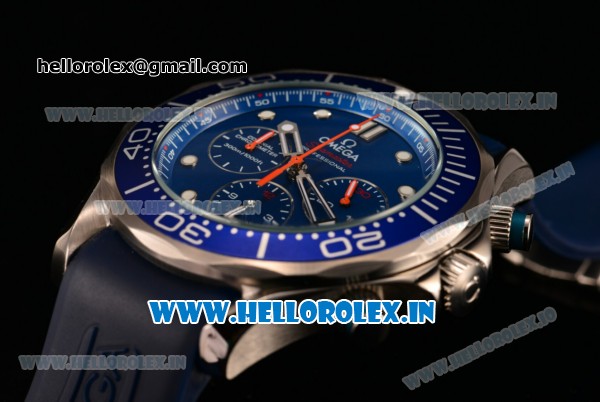Omega Seamaster Diver 300M Chrono Miyota OS20 Quartz Steel Case with Blue Dial and White Markers - Click Image to Close