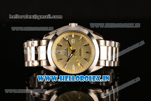 Omega Seamaster Aqua Terra 150 M Asia 2813 Automatic Full Steel with Yellow Dial and Stick Markers - Click Image to Close