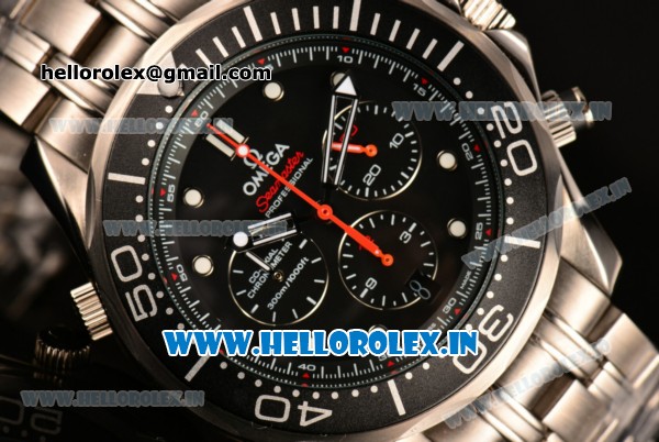 Omega Seamaster Diver 300M Chrono Miyota OS20 Quartz Full Steel with Black Dial and White Markers - Click Image to Close