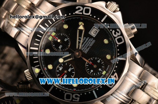 Omega Seamaster 300M Chrono Swiss Valjoux 7750 Automatic Full Steel with Black Dial and Green Dot Markers - Click Image to Close