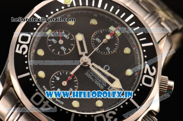 Omega Seamaster 300M Chrono Swiss Valjoux 7750 Automatic Full Steel with Black Dial and Green Dot Markers - Click Image to Close
