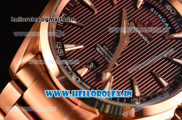 Omega Seamaster Aqua Terra Day-Date Swiss ETA 2824 Automatic Full Rose Gold with Brown Dial and Stick Markers - 1:1 Original (BP) - Click Image to Close