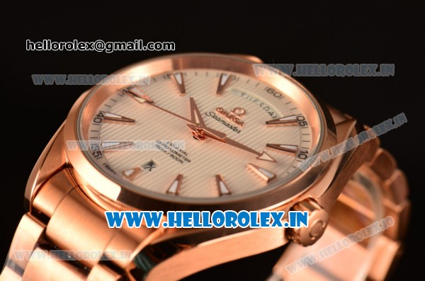 Omega Seamaster Aqua Terra Day-Date Swiss ETA 2824 Automatic Full Rose Gold with White Dial and Stick Markers - 1:1 Original (BP) - Click Image to Close