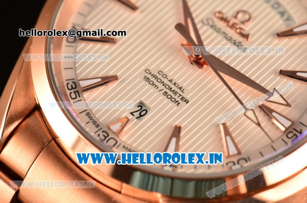 Omega Seamaster Aqua Terra Day-Date Swiss ETA 2824 Automatic Full Rose Gold with White Dial and Stick Markers - 1:1 Original (BP) - Click Image to Close