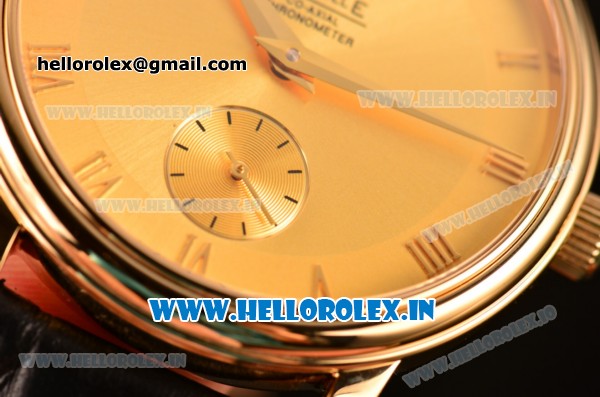 Omega De Ville Co-Axial Swiss ETA 2824 Automatic Yellow Gold Case with Gold Dial and Roman Numeral Markers - Click Image to Close