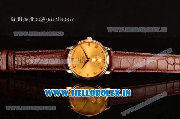 Omega De Ville Co-Axial Swiss ETA 2824 Automatic Yellow Gold Case with Gold Dial and Brown Leather Strap - Click Image to Close