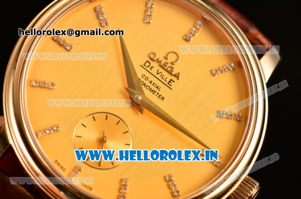 Omega De Ville Co-Axial Swiss ETA 2824 Automatic Yellow Gold Case with Gold Dial and Diamonds Markers - Click Image to Close