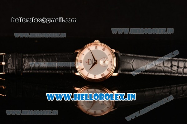 Omega De Ville Co-Axial Swiss ETA 2824 Automatic Rose Gold Case with Roman Numeral Markers and Silver Dial - Click Image to Close