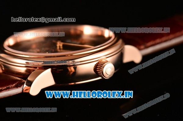 Omega De Ville Co-Axial Swiss ETA 2824 Automatic Rose Gold Case with Brown Leather Strap Gold Dial and Roman Numeral Markers - Click Image to Close