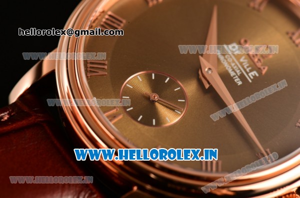 Omega De Ville Co-Axial Swiss ETA 2824 Automatic Rose Gold Case with Brown Leather Strap Gold Dial and Roman Numeral Markers - Click Image to Close