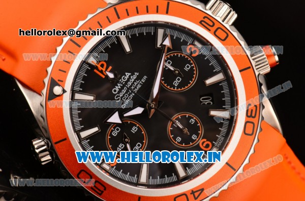 Omega Seamaster Planet Ocean 600M Co-Axial Chrono Swiss Valjoux 7750-DD Steel Case with Orange Bezel and White Stick Markers - Click Image to Close