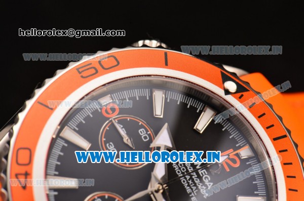 Omega Seamaster Planet Ocean 600M Co-Axial Chrono Swiss Valjoux 7750-DD Steel Case with Orange Bezel and White Stick Markers - Click Image to Close
