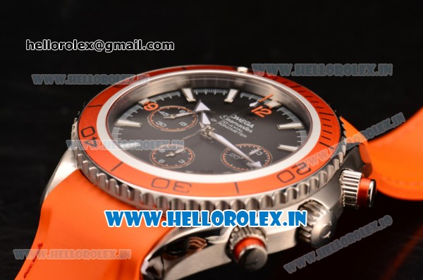 Omega Seamaster Planet Ocean 600M Co-Axial Chrono Swiss Valjoux 7750-DD Steel Case with Orange Bezel and White Stick Markers - Click Image to Close