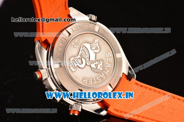 Omega Seamaster Planet Ocean 600M Co-Axial Chrono Swiss Valjoux 7750-DD Steel Case with Orange Bezel and White Stick Markers - Click Image to Close