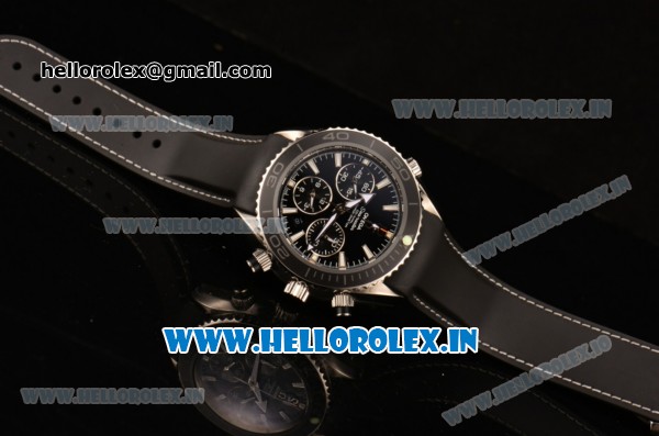Omega Seamaster Planet Ocean 600M Co-Axial Chrono Swiss Valjoux 7750-DD Steel Case with Black Dial Black Rubber Strap and Stick Markers - Click Image to Close