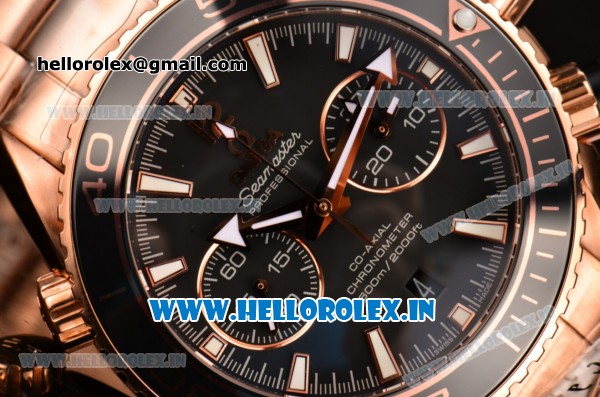 Omega Seamaster Planet Ocean 600M Co-Axial Chrono Clone 9300 Automatic Full Rose Gold with Black Dial and White Markers - 1:1 Original (AT) - Click Image to Close