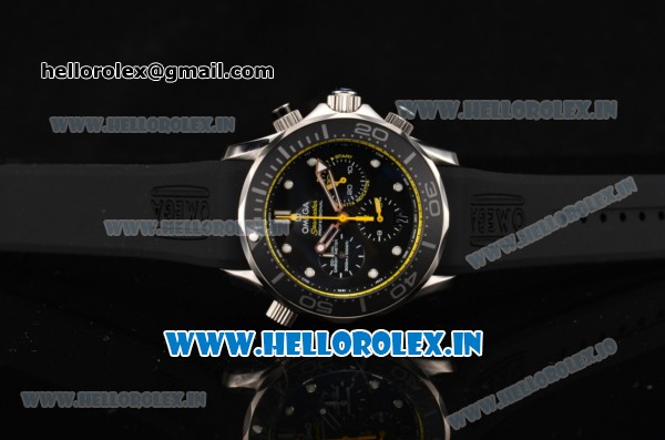 Omega Seamaster Diver 300M Chrono Miyota OS20 Quartz Steel Case with Yellow Inner Bezel and Black Dial - Click Image to Close