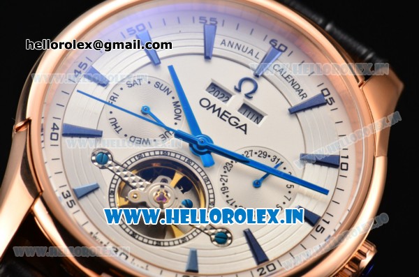 Omega De Ville Hour Vision Asia Automatic Rose Gold Case with White Dial and Blue Stick Markers - Click Image to Close