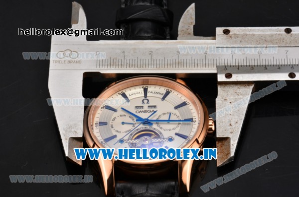Omega De Ville Hour Vision Asia Automatic Rose Gold Case with White Dial and Blue Stick Markers - Click Image to Close