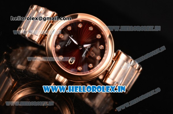 Omega De Ville Ladymatic Swiss ETA 2671 Automatic Full Rose Gold with Brown Stripy Dial and Diamonds Markers - Click Image to Close