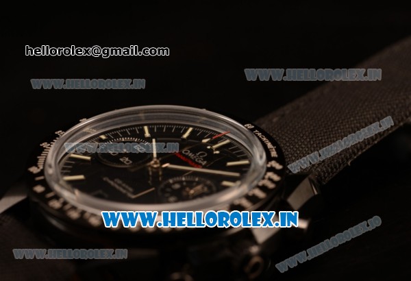 Omega Speedmaster Co-Axial Chronograph Dark Side of the Moon Swiss Valjoux 7750 Automatic Ceramic Case with Black Dial Stick Markers and Black Leather Strap (EF) - Click Image to Close