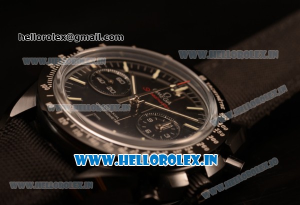 Omega Speedmaster Co-Axial Chronograph Dark Side of the Moon Swiss Valjoux 7750 Automatic Ceramic Case with Black Dial Stick Markers and Black Leather Strap (EF) - Click Image to Close