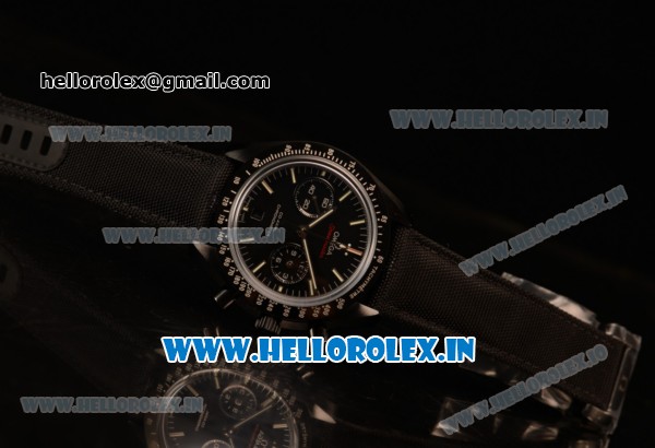 Omega Speedmaster Co-Axial Chronograph Dark Side of the Moon Swiss Valjoux 7750 Automatic Ceramic Case with Black Dial Stick Markers and Black Leather Strap (EF) - Click Image to Close