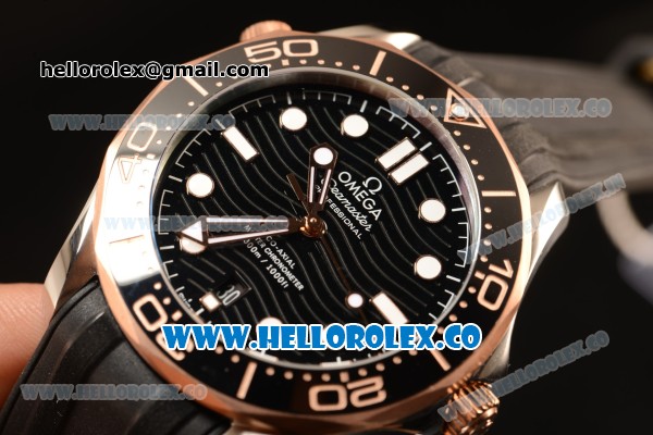 Omega Seamaster New Collection Senda Gold On Steel With Clone Omega 8500 Automatic Black Dial Black Rubber 210.22.42.20.01.002 - Click Image to Close