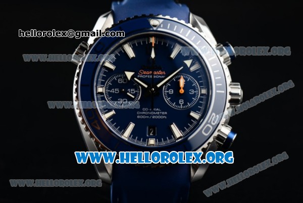 Omega Seamaster Planet Ocean Chrono Clone Omega 9300 Automatic Steel Case with Blue Dial and Blue Rubber Strap (EF) - Click Image to Close