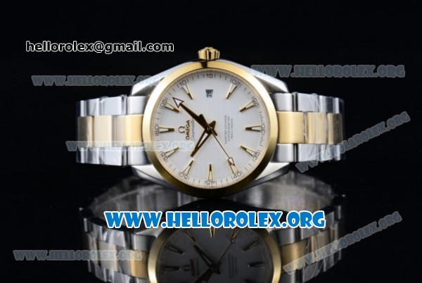 Omega Seamaster Aqua Terra 150M Clone Omega 8500 Automatic Two Tone Case/Bracelet with White Dial Yellow Gold Stick Markers (YF) - Click Image to Close