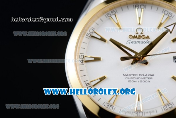 Omega Seamaster Aqua Terra 150M Clone Omega 8500 Automatic Two Tone Case/Bracelet with White Dial Yellow Gold Stick Markers (YF) - Click Image to Close