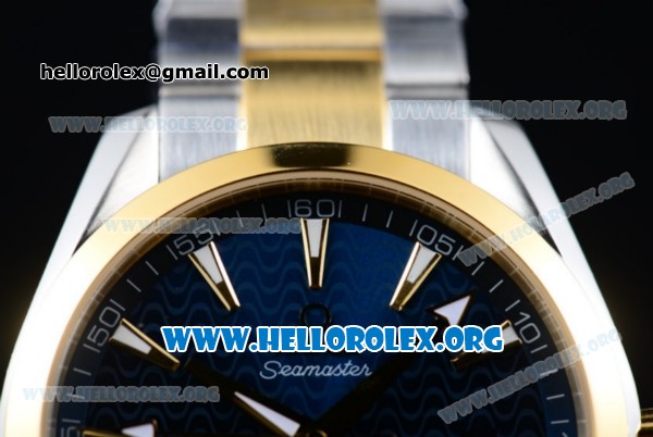 Omega Seamaster Aqua Terra 150M Clone Omega 8500 Automatic Two Tone Case/Bracelet with Blue Dial Yellow Gold Stick Markers (YF) - Click Image to Close