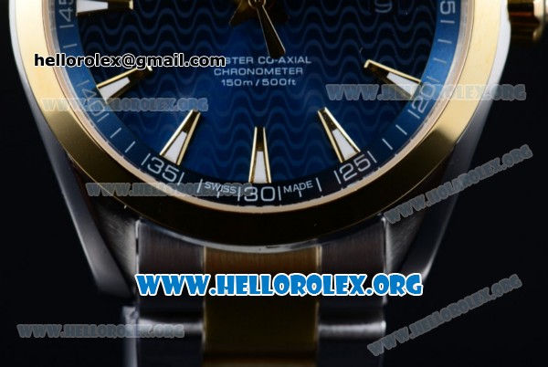 Omega Seamaster Aqua Terra 150M Clone Omega 8500 Automatic Two Tone Case/Bracelet with Blue Dial Yellow Gold Stick Markers (YF) - Click Image to Close