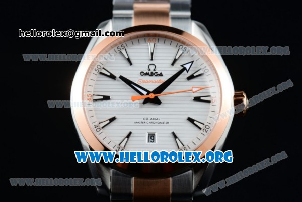 Omega Seamaster Aqua Terra 150M Clone Omega 8500 Automatic Two Tone Case/Bracelet with White Dial Silver Stick Markers Orange Second Hand (YF) - Click Image to Close
