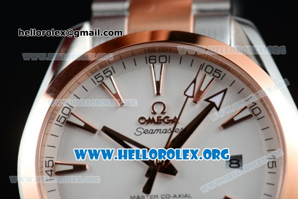 Omega Seamaster Aqua Terra 150M Clone Omega 8500 Automatic Two Tone Case/Bracelet with White Dial Rose Gold Stick Markers (YF) - Click Image to Close